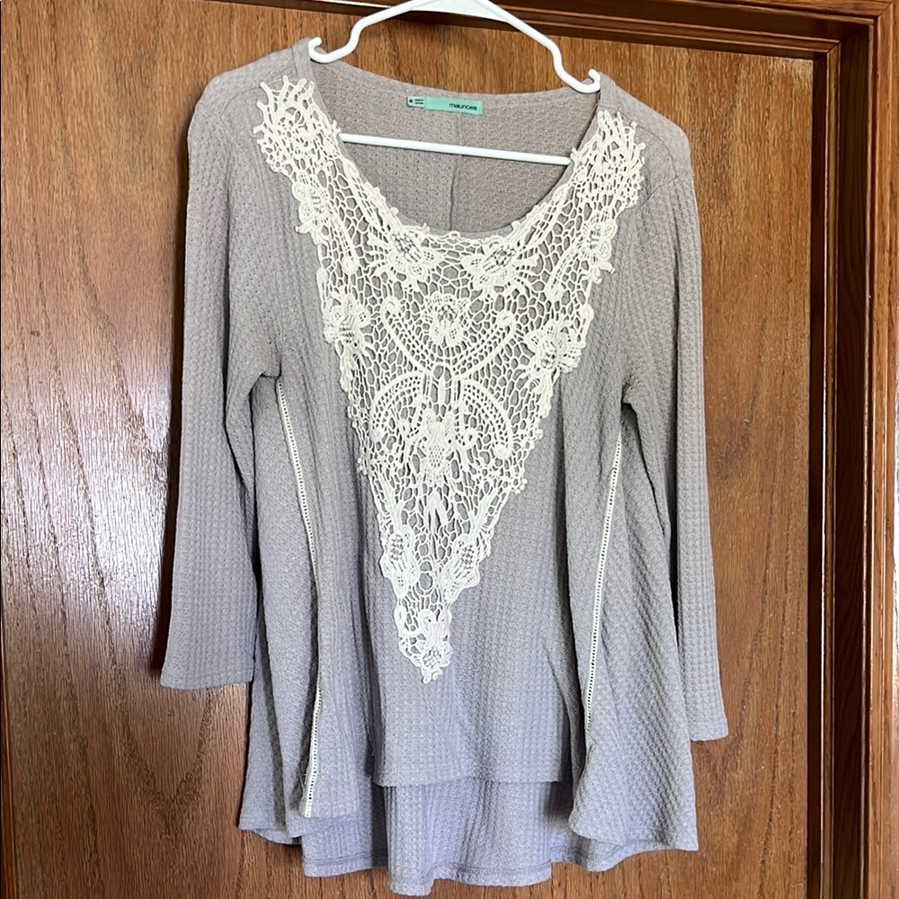 Maurices Gray 3/4 Sleeve Embellished Blouse